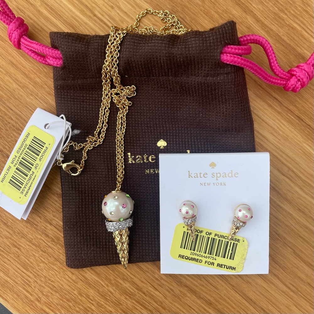 Kate Spade “Carnival Nights” ice cream cone necklace and earring set. NWT